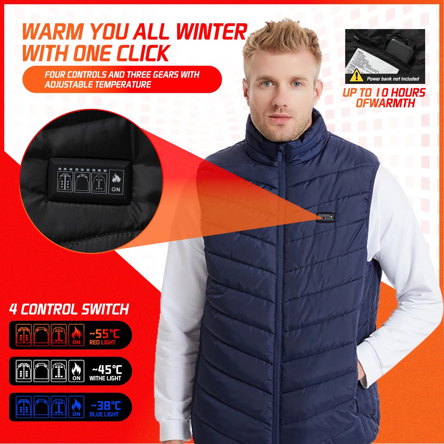 TODWARM Heated Vest 21 Areas Men Jacket Heated Winter Womens Heater Jacket Thermal Vest Body Warmer Outdoor sports Coat 6XL