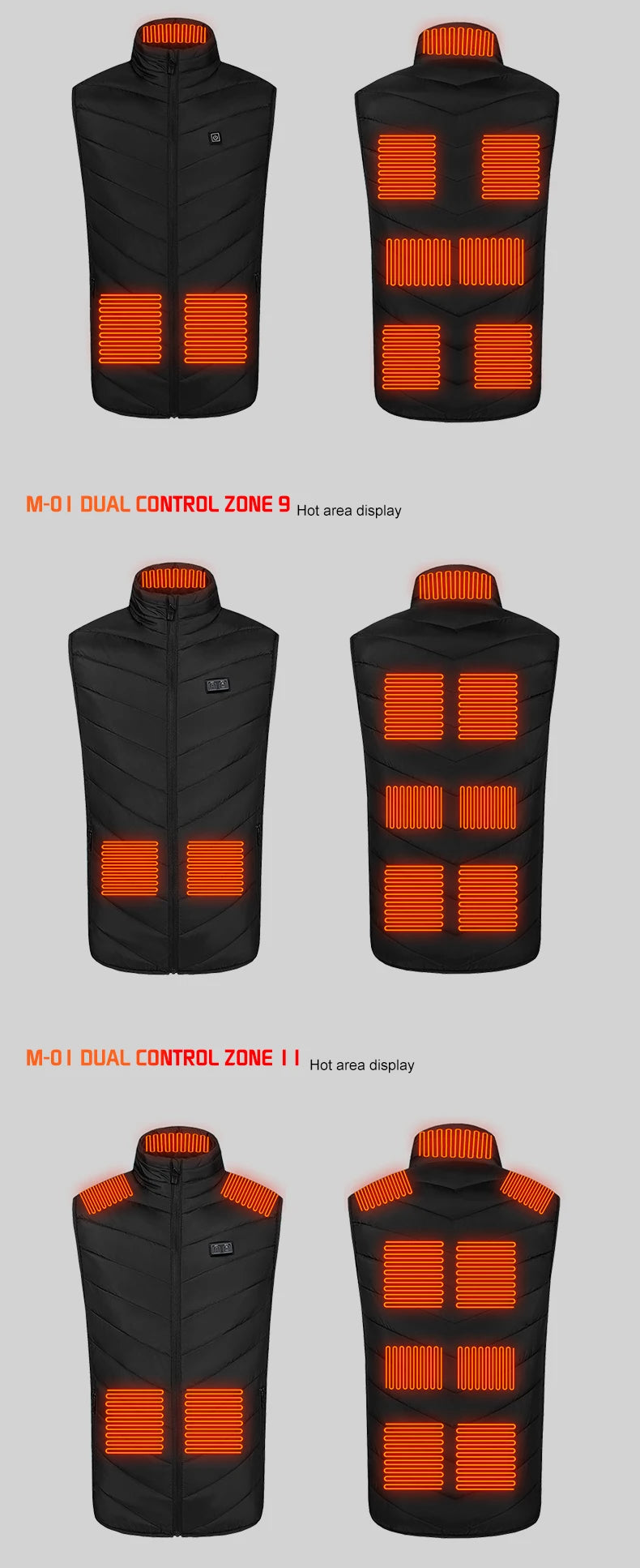 TODWARM Heated Vest 21 Areas Men Jacket Heated Winter Womens Heater Jacket Thermal Vest Body Warmer Outdoor sports Coat 6XL