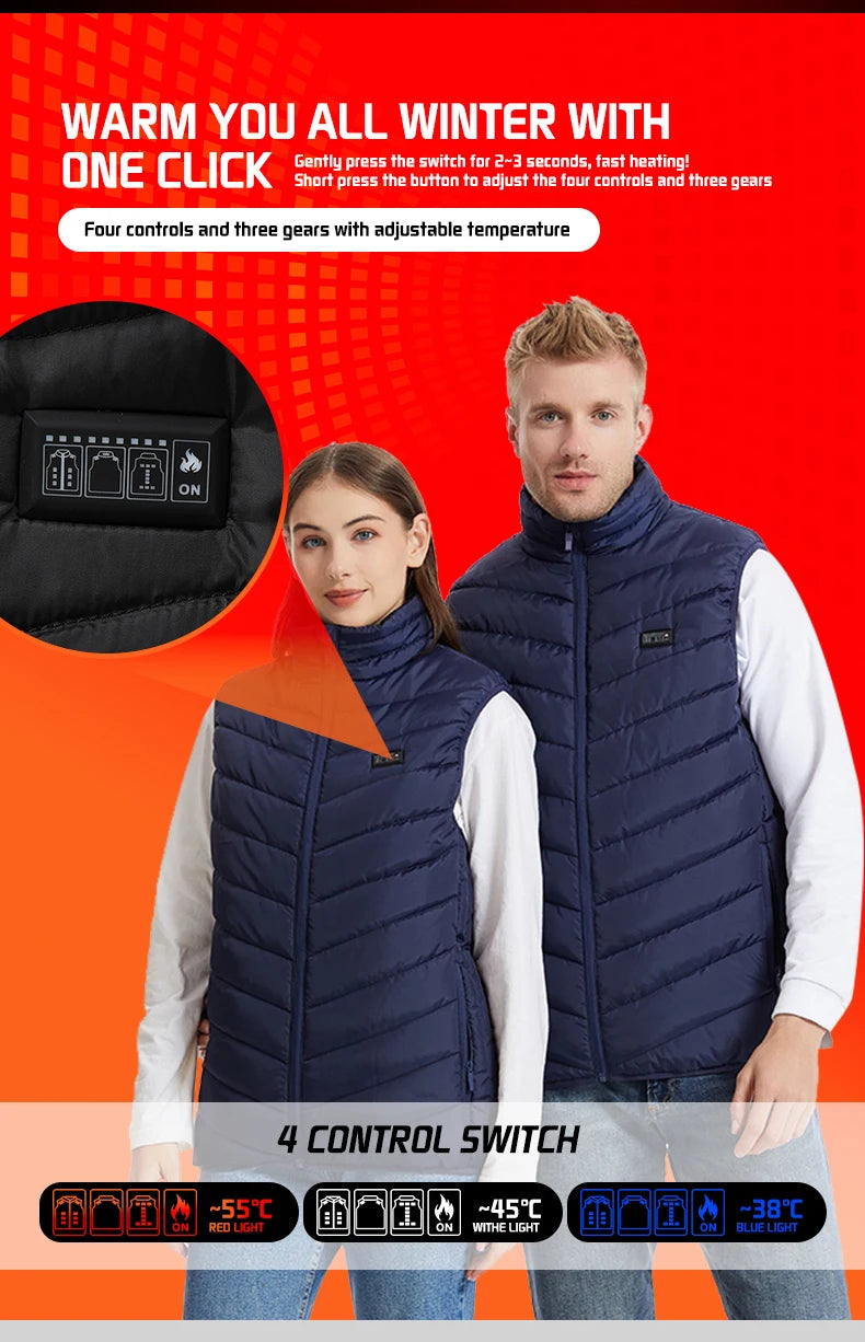 TODWARM Heated Vest 21 Areas Men Jacket Heated Winter Womens Heater Jacket Thermal Vest Body Warmer Outdoor sports Coat 6XL